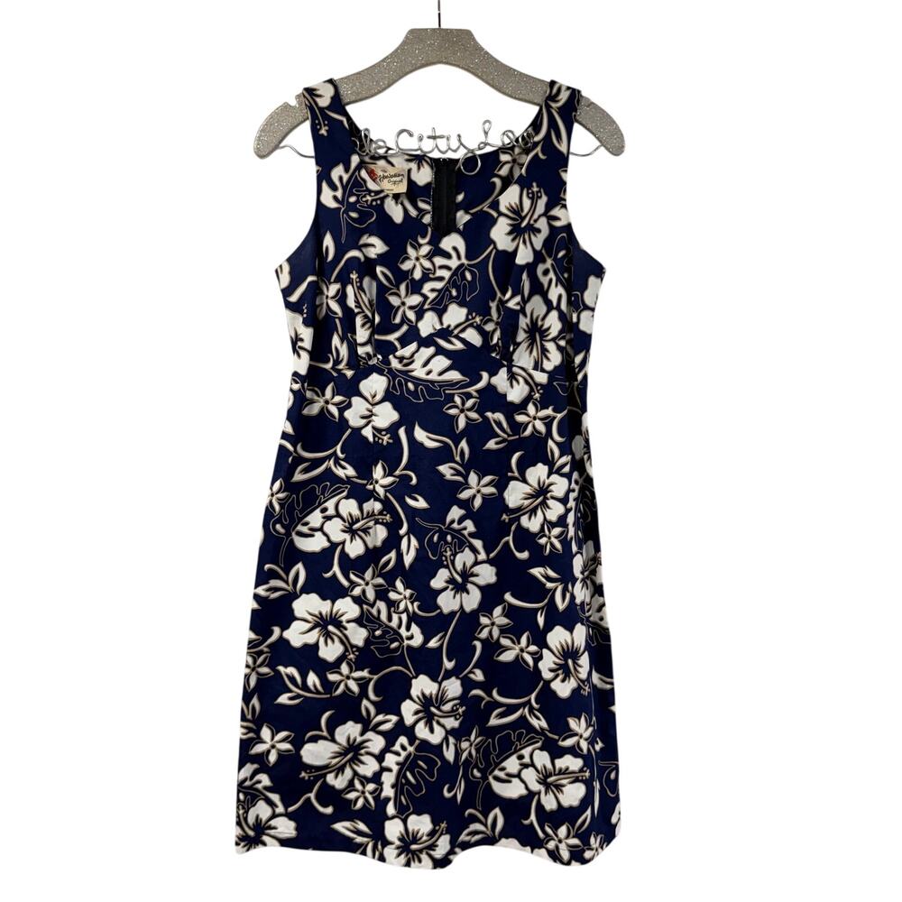 Hilo Hattie Blue Hawaiian Dress Small 100% Cotton Vintage Sleeveless